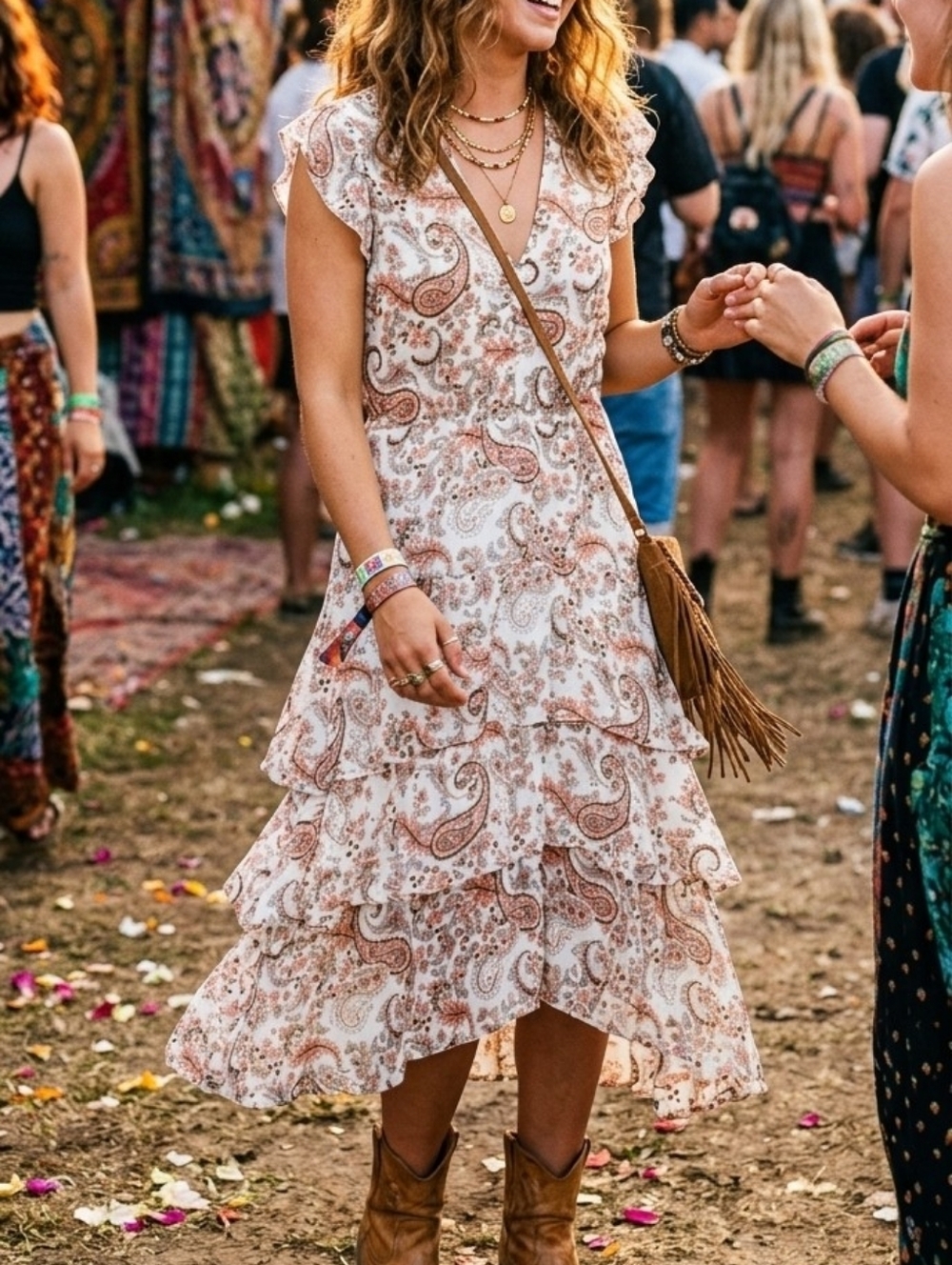 J Glee Tiered Peasant Boho Chic Paisley